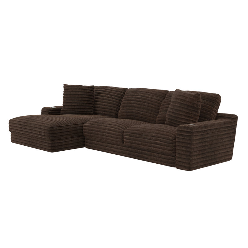 Blossie 123" W Corduroy L-Shaped Stationary Sectional, Dark Brown, Left Hand Facing