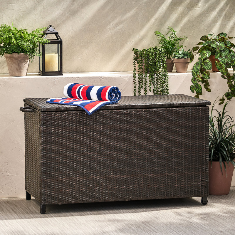 Coffre de rangement avec cadre en aluminium robuste et roulettes pour le jardin - Contenant brun et espace de vie extérieur