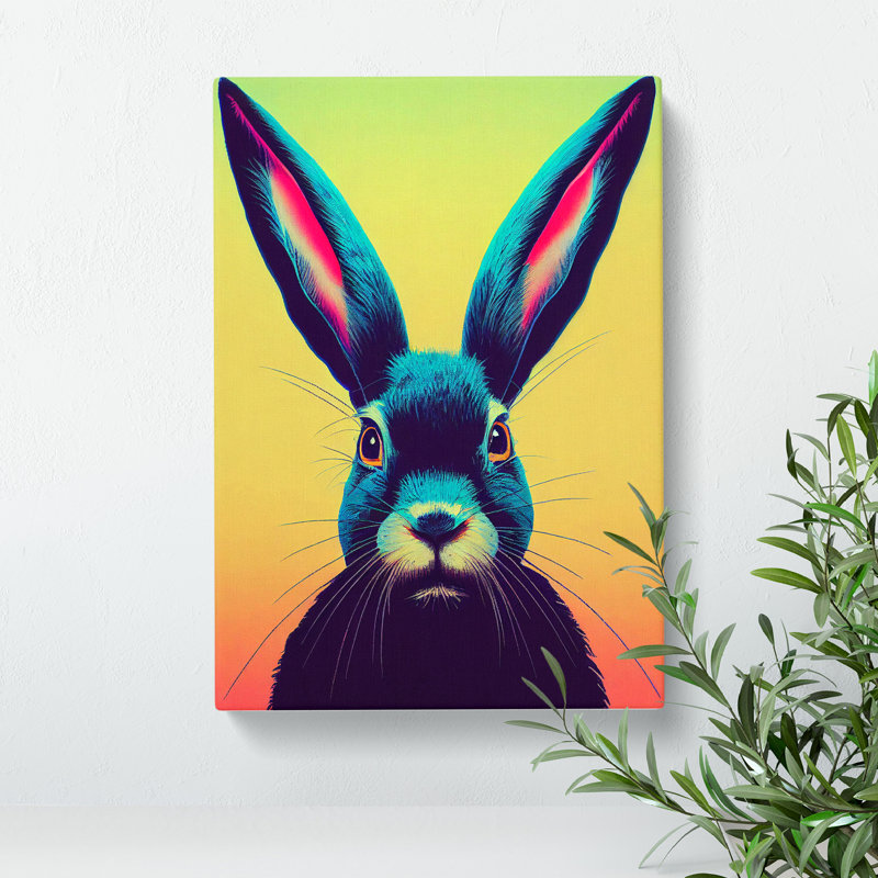 Neon Hare No.3 - Wrapped Canvas, 76cm H x 50cm W x 3cm D