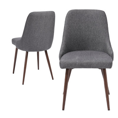 De 2 chaises de salle à manger de style moderne Mid-Century, coussin en mousse haute gris, revêtement, dossier incurvé, pieds en métal stables avec protection de plancher, rembourrage confortable gris foncé, support élégant, garde