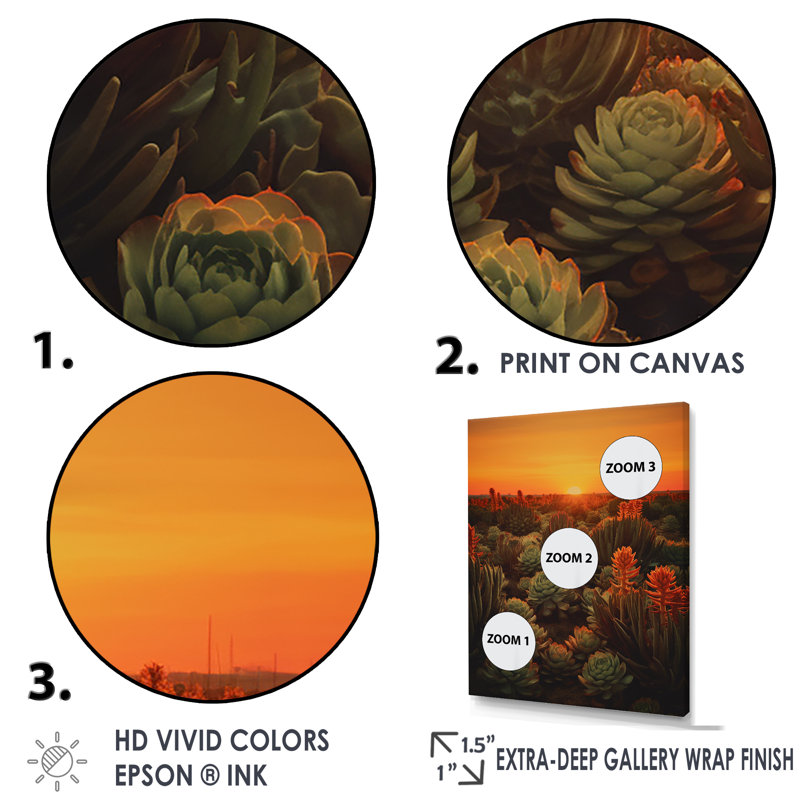 Succulent cactus du désert brûlant au coucher du soleil I, H 32 po x l 16 po x P 1 po, Cadre flottant blanc