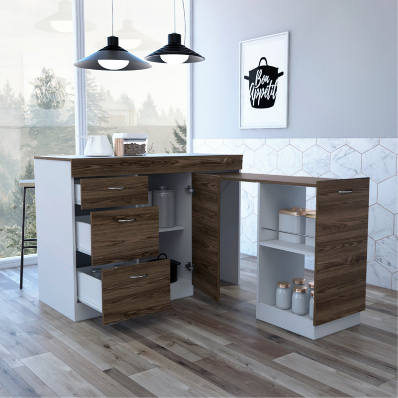 Kitchen Base Cabinet,Three Drawers, Two Internal Shelves