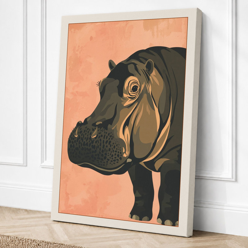 Hippopotamus Profile Modern - Wrapped Canvas, 24x16 - 61.0 x 40.6 cm, Cream Border