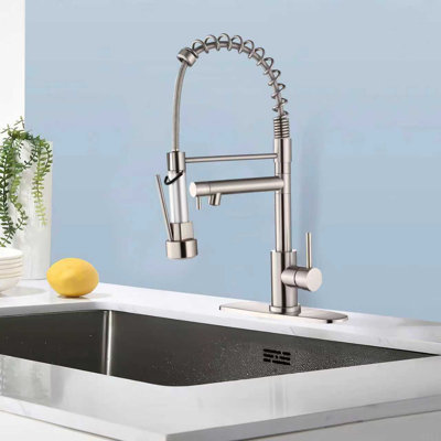 Kitchen Faucet With Pull Down Sprayer, Touch On Single Handle 2- Function Stainless Steel Spring Neck, Single Hole Installation For Residential, Commercial, RV, Bar & More