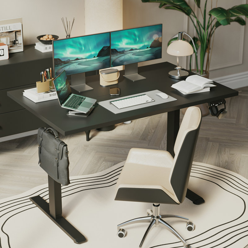Bureau debout à hauteur ajustable électrique de 55 po avec contrôleur de mémoire, Noir, H 45,7 po x l 55 po x P 24 po