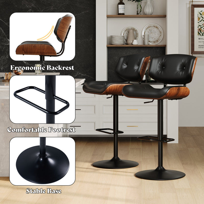Ensemble de 2 tabourets de bar réglables avec dossier George Oliver, Noir