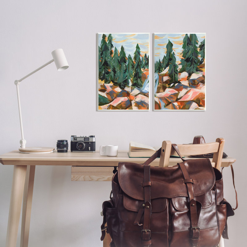 «Geometric Abstract Forest Foliage» par Melissa Wang - peinture 2 pièces, H 19 po x l 26 po x P 0,5 po, Unframed