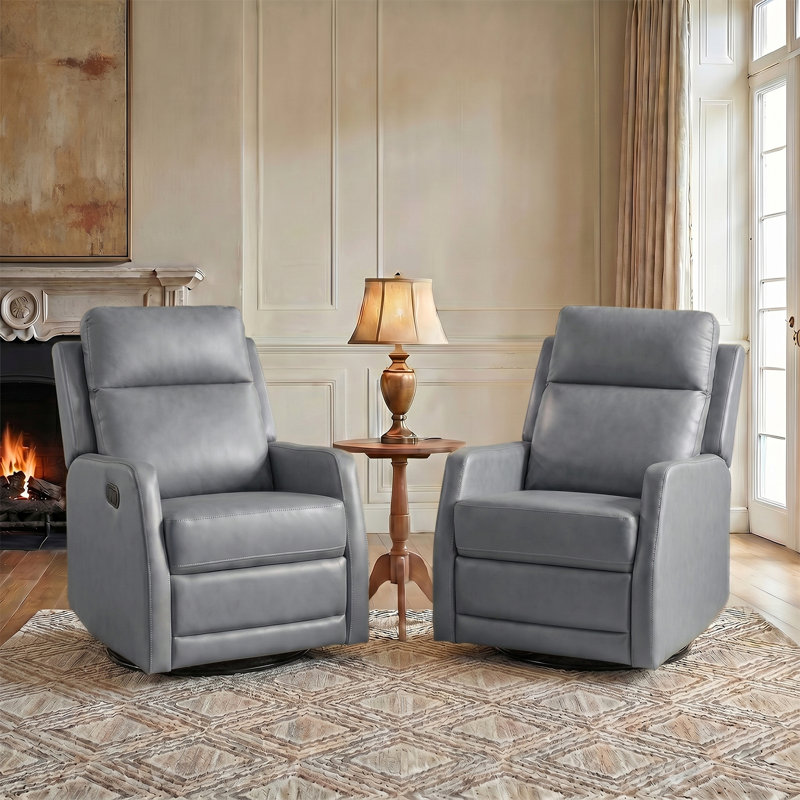 Giselle 26.5" Wide Manual Swivel Rocker Recliner with Metal Base, Gray