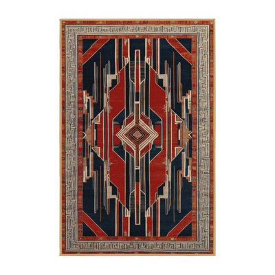 Machine Washable Art Deco Brown Area Rug