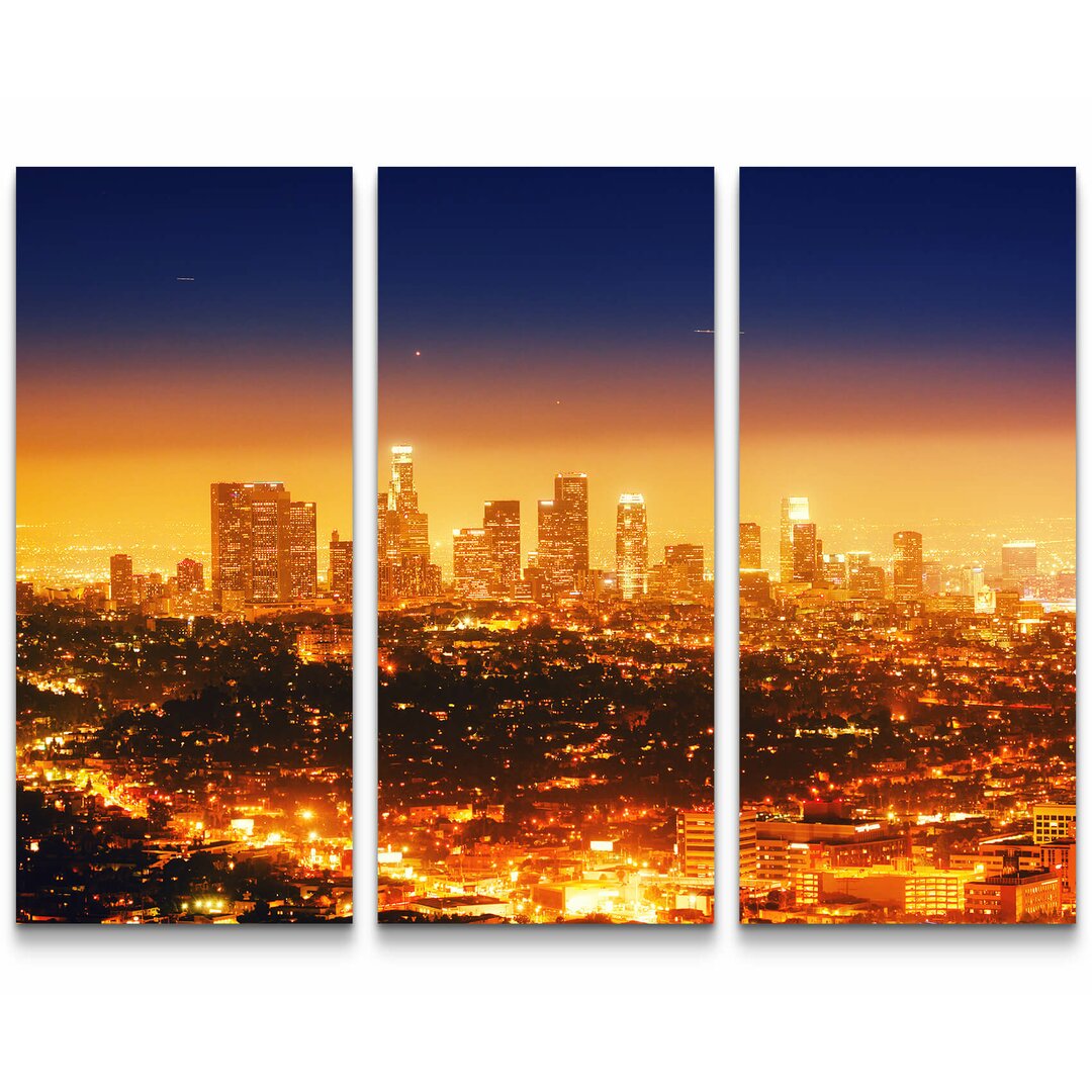 3-tlg. Leinwandbilder-Set Panorama von Los Angeles bei Nacht