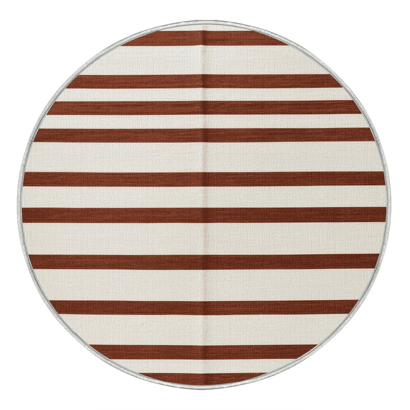 Tapis beige à rayures horizontales lavable à la machine, Rond 7 pi