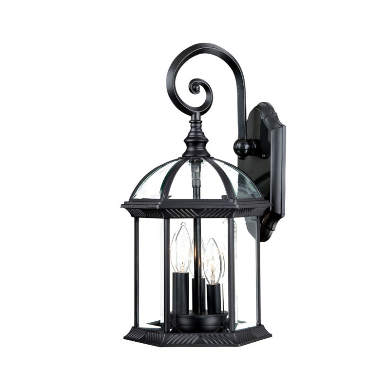 Lanterne murale d'extérieur en verre biseauté à 3 ampoules H 19 po Grenville, Noir mat