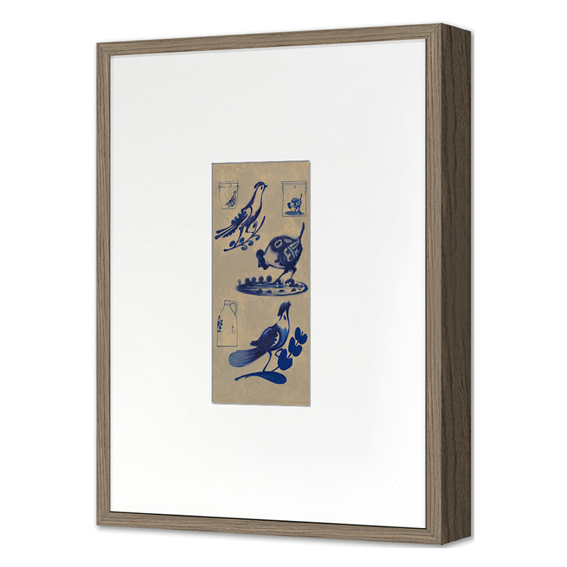 Été 2022, décoration d'oiseaux pour grès 2 encadrée sur papier par Grand archives, impression, Cadre photo noyer