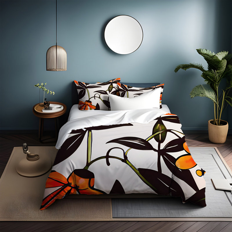 Polyester Floral Duvet Cover, King Duvet Cover + 2 King Shams