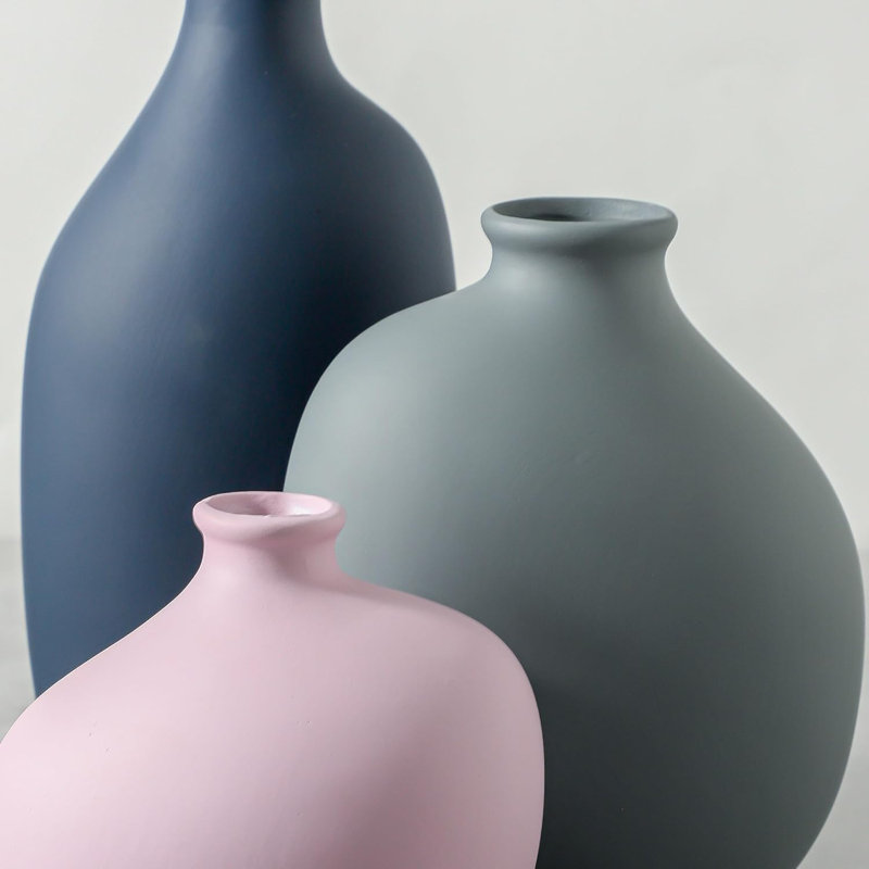 Ceramic Vase Set Of 3, Rustic Farmhouse Pottery Vases For Home Decor, Perfect For Pampas Grass, Dried Or Fresh Flowers, Ideal For Living Room, Bedroom, Kitchen, Bathroom, Bookshelf, Table Centerpiece