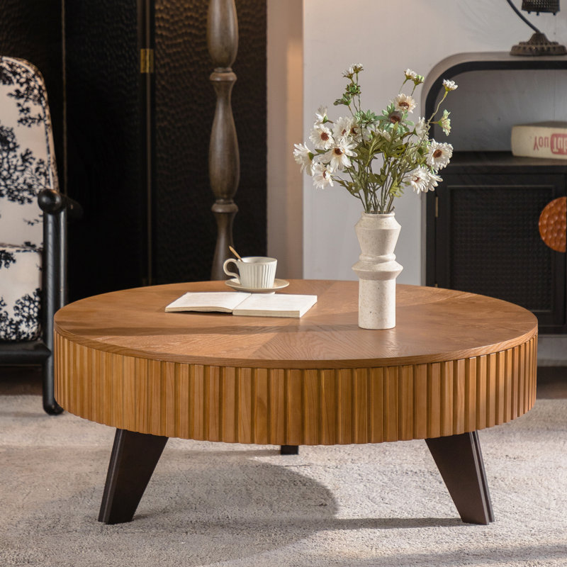 Table basse ronde rétro avec espace de rangement, idéale pour le salon et le bureau, H 15,7 po x L 39,37 po x l 39,37 po