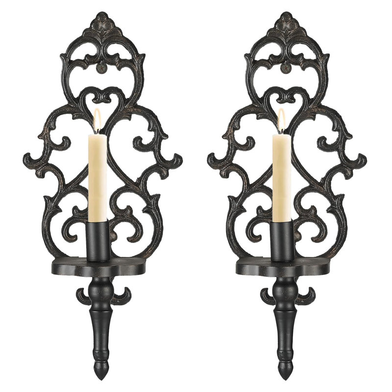 Cast Iron Wall Candle Sconces Set Of 2, Metal Wall Hanging Sconce Candle Holder, Cast Iron Scroll
