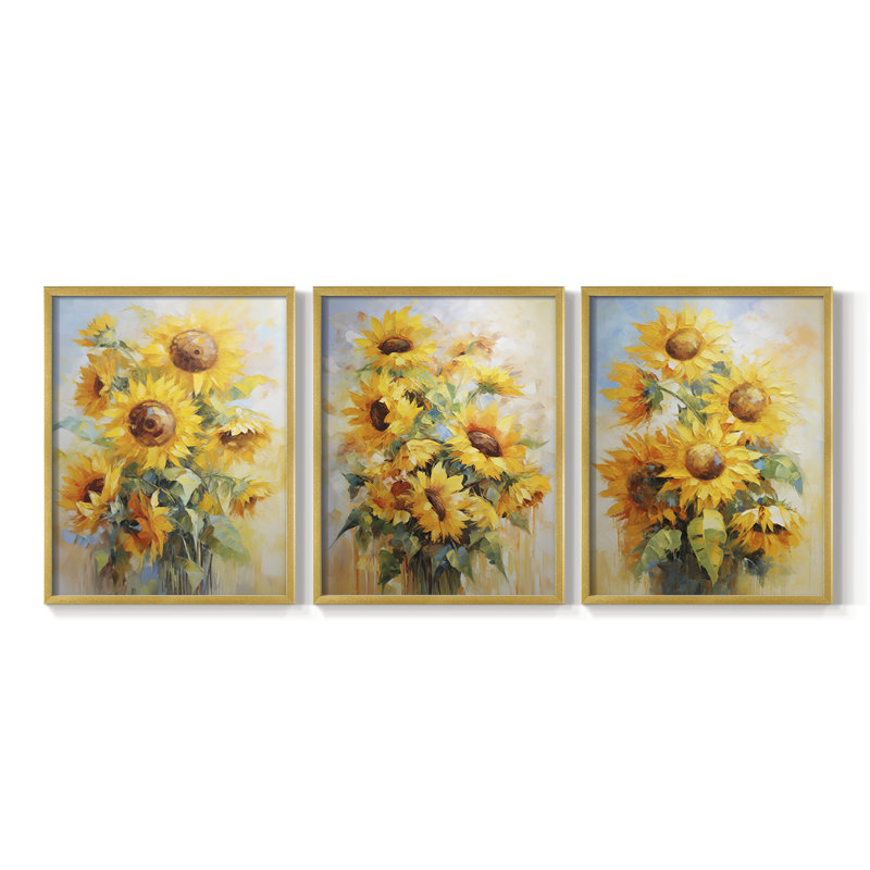 Série d'étude florale - Ensemble de 3 estampes numériques encadrées - Prêt à