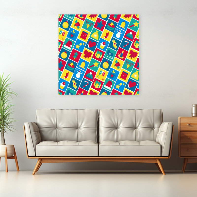 Motif festif de vacances coloré, arbre de Noël abstrait moderne, paysage d'hiver, impression d'art mural, 48" H x 48" W