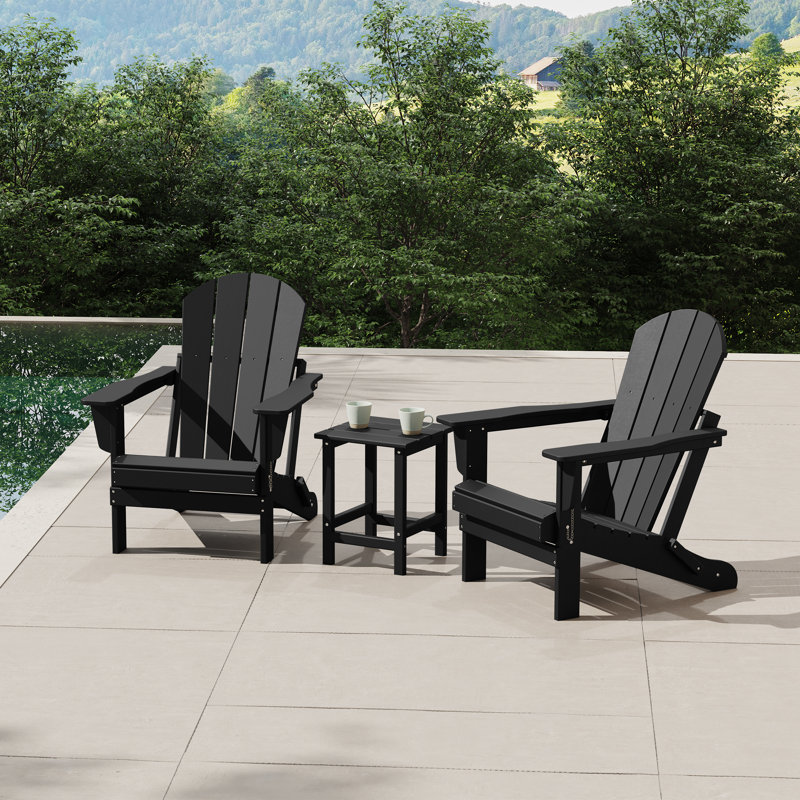 Laguna Foldable Outdoor Adirondack Chair With Table, Black