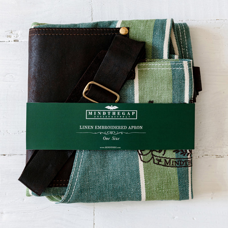 SZEPVIZ STRIPE Embroidered Apron, Green/Blue/Black