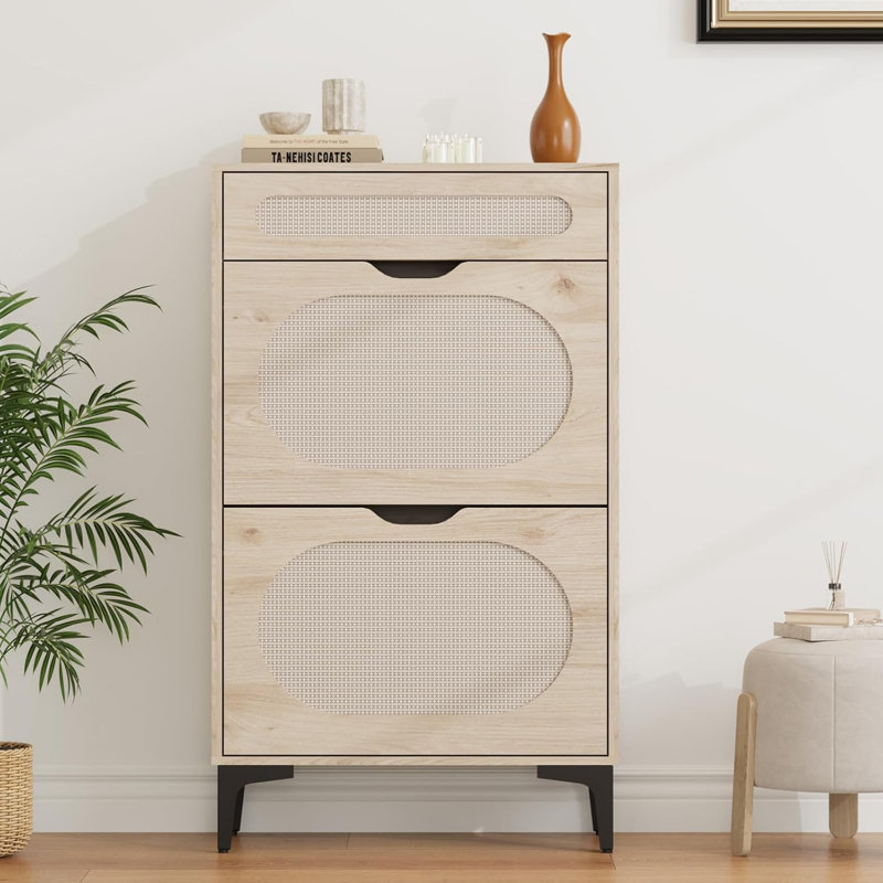 8 Pair Flip Down Shoe Storage, Natural Wood