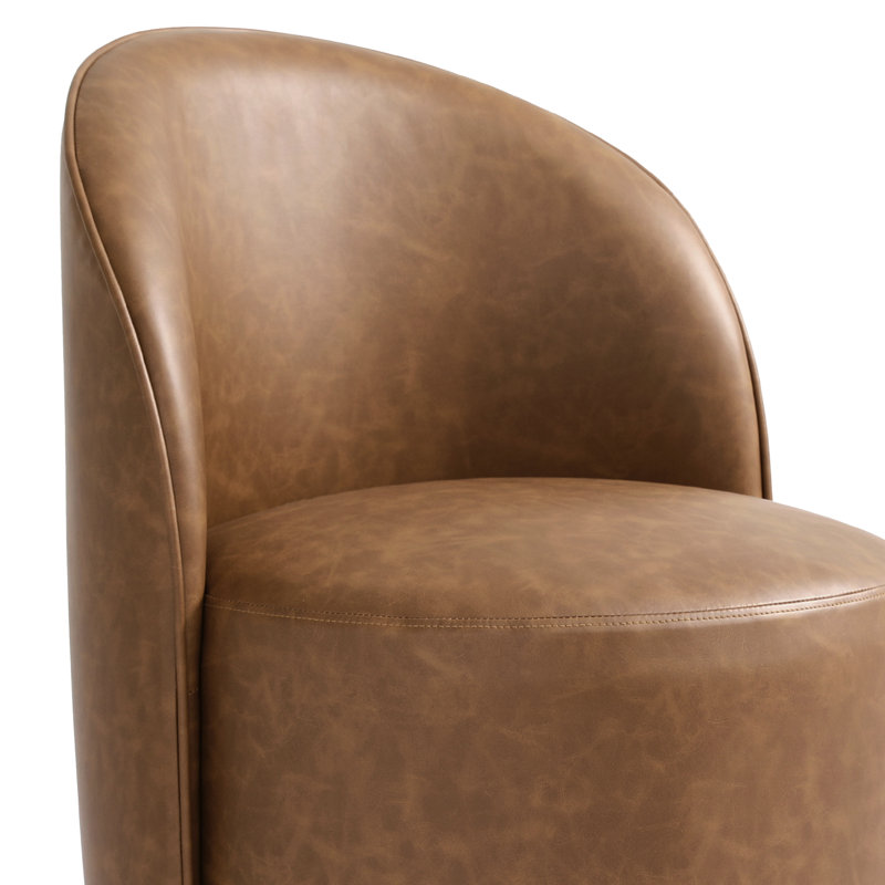 Chaise de salle à manger pivotante en polyuréthane sans accoudoirs, Similicuir brun