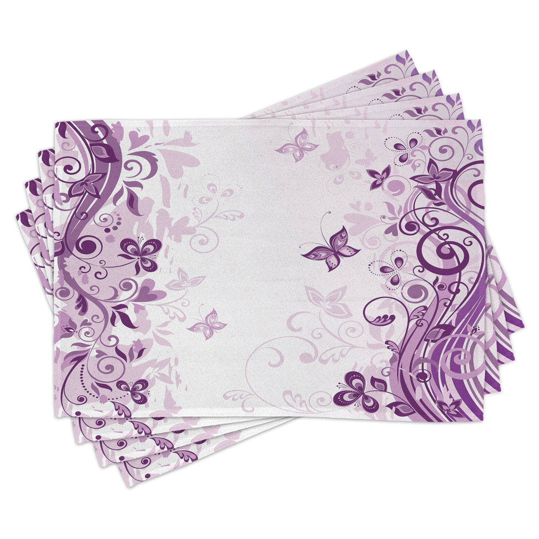 Platzdeckchen 4er Set, Wirbelnde Blumen Wild, Violett