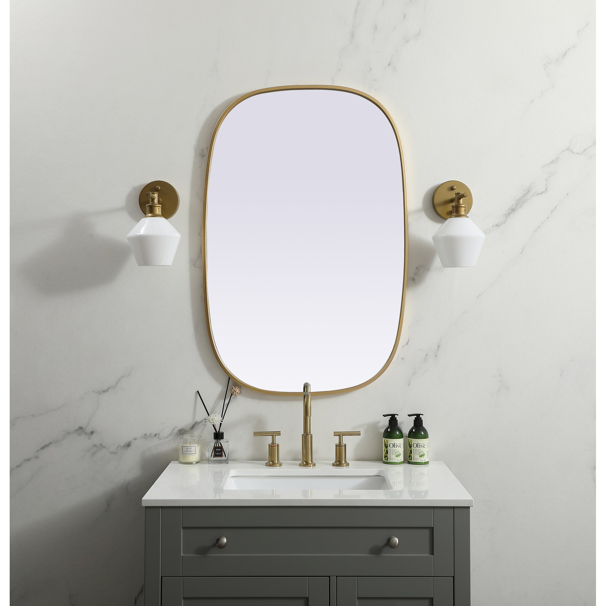 Sabine Metal Curved Oval Wall Mirror, Brass, 36" x 24"