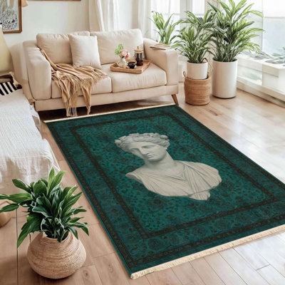 Teal Goddess Bust Accent Rug
