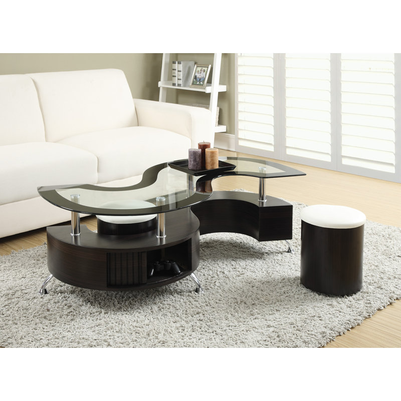 Table basse avec rangement Milivoje, Plateau en verre / base brun foncé