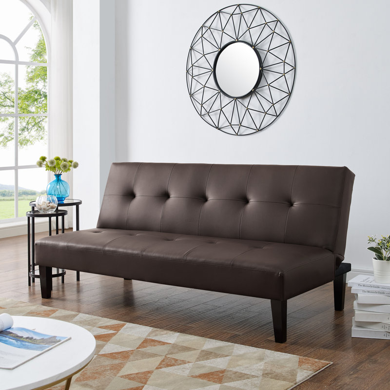Armaquis Twin 66'' Faux Leather Convertible Sofa, Espresso Faux Leather