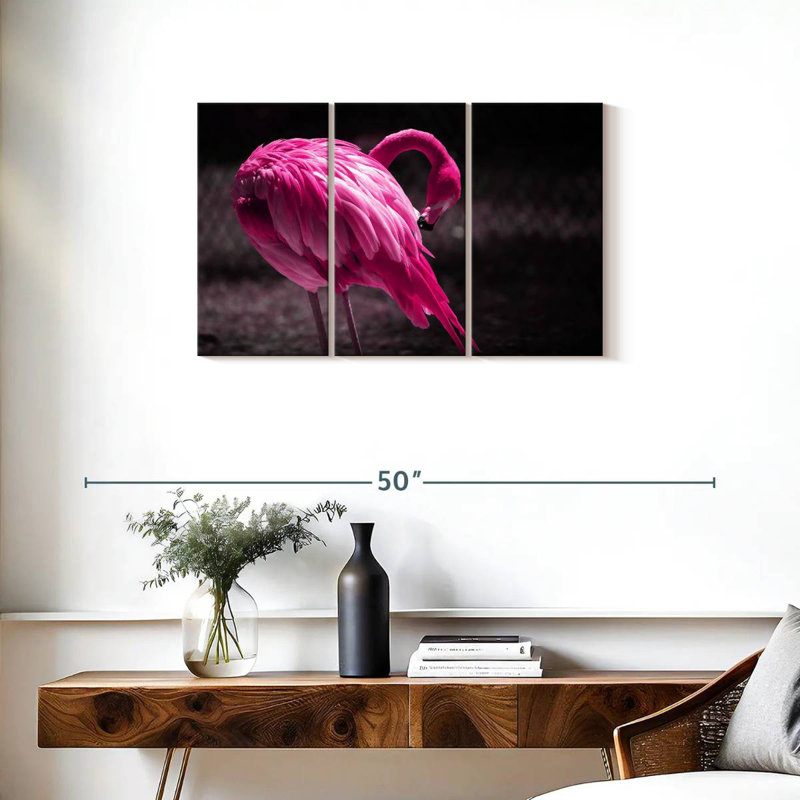 Beautiful Preening Flamingo, 20" H x 33" W