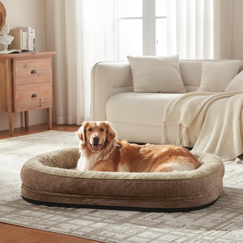 Lit orthopédique pour chien de très grande taille, lit pour animal de compagnie en mousse à mémoire de forme avec traversins, doublure imperméable, housse lavable amovible et fond antidérapant