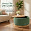Repose-pieds de rangement rond 29 po avec pieds en bois massif - Table basse moderne avec couvercle réversible, repose-pieds en chenille verte, aucun assemblage requis-1988413584