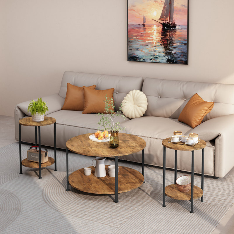 Ensemble de 3 tables basses avec 2 tables de bout et rangement