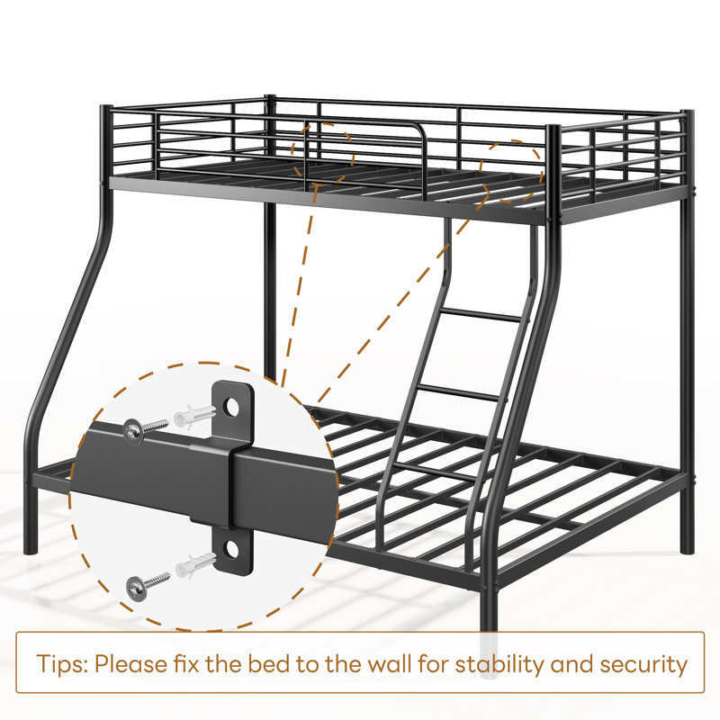 Metal Bunk Bed Twin Over Full Size with Ladder & Guardrail, Metal Bed Frame, Heavy Duty Sturdy Bunk Beds, Black