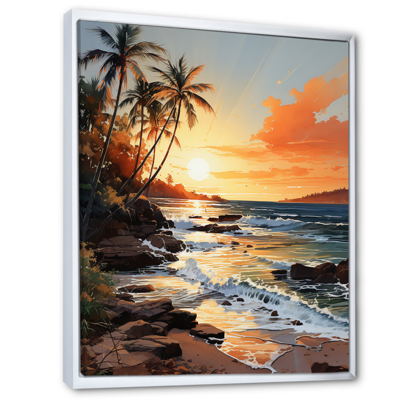 «Beachside Sunset» sur toile, H 40 po x l 30 po x P 1,5 po, Cadre flottant blanc