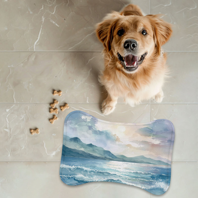 Tapis vibrant en forme d'os 1 pièce Vibrant Ocean Watercolors