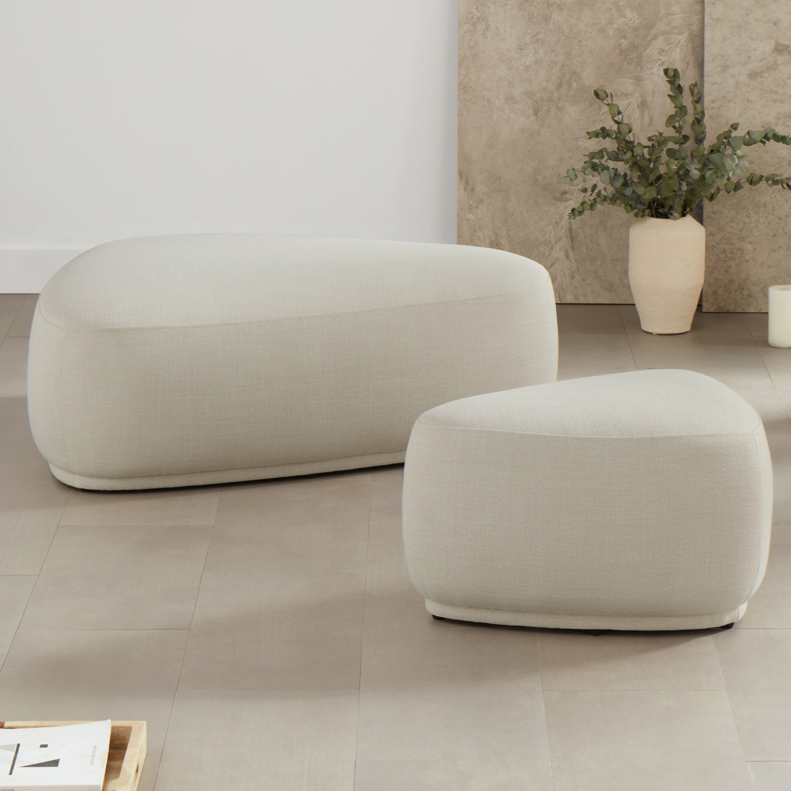 Adna 44" Ottoman Set, Effie Linen Performance Basketweave