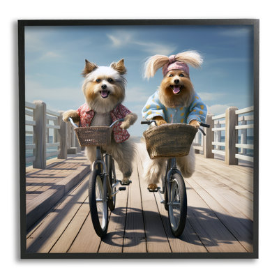 «Dogs on Bicyclcles on Pier», art de la giclée encadrée par Ray Powers