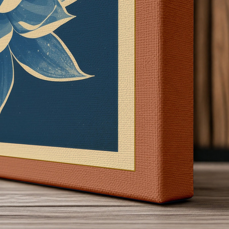 Lotus in Teal Botanical - Wrapped Canvas, 24x16 - 61.0 x 40.6 cm, Terracotta Border
