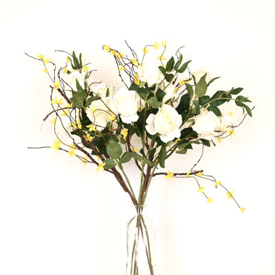 Arrangement floral de 36 po avec rameau de fleurs artificielles roses pour remplissage de vase, bouquet de fleurs de longue tige de feuillage de verdure de maison de campagne pour décoration de table de centre de table de bureau à domicile