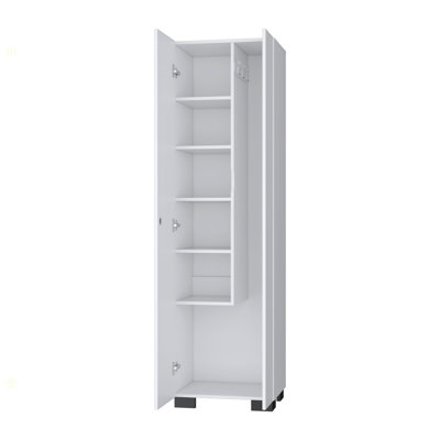Armoire balai blanche avec tablettes de rangement