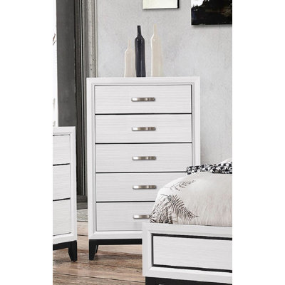 Commode à 5 tiroirs, commode en bois avec cinq tiroirs de rangement pour la chambre à coucher