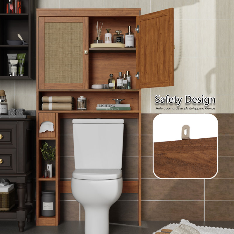 Chahat Over The Toilet Storage Cabinet, Over Toilet Bathroom Organizer Space with Double Doors, Brown