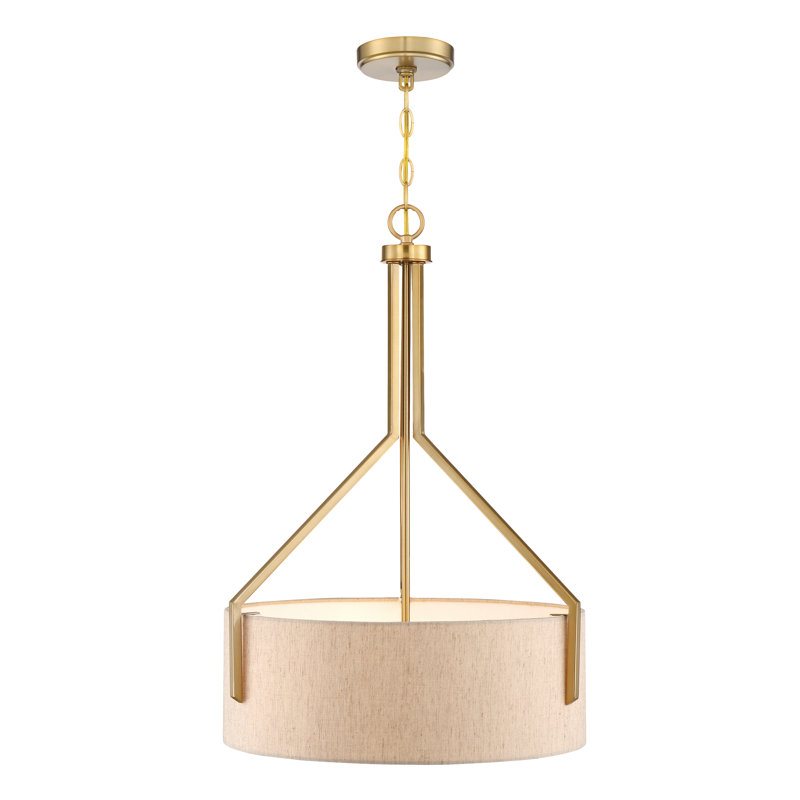Luminaire suspendu tambour 4 lumières Torron, Or brossé