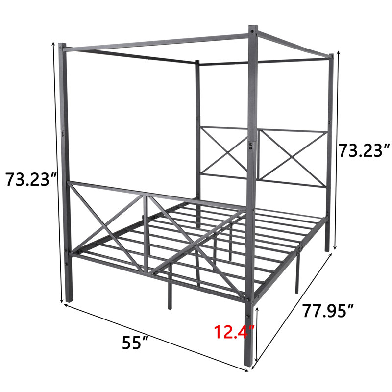 Structure de lit à baldaquin en métal, noir. Fabrication robuste pour la durabilité. Bruit - aire de repos. Rangement abondant en dessous. Étapes d'assemblage simples. 12. Supporte une fabrication de 400 à 600 lb. Reposez-vous. Facile à utiliser