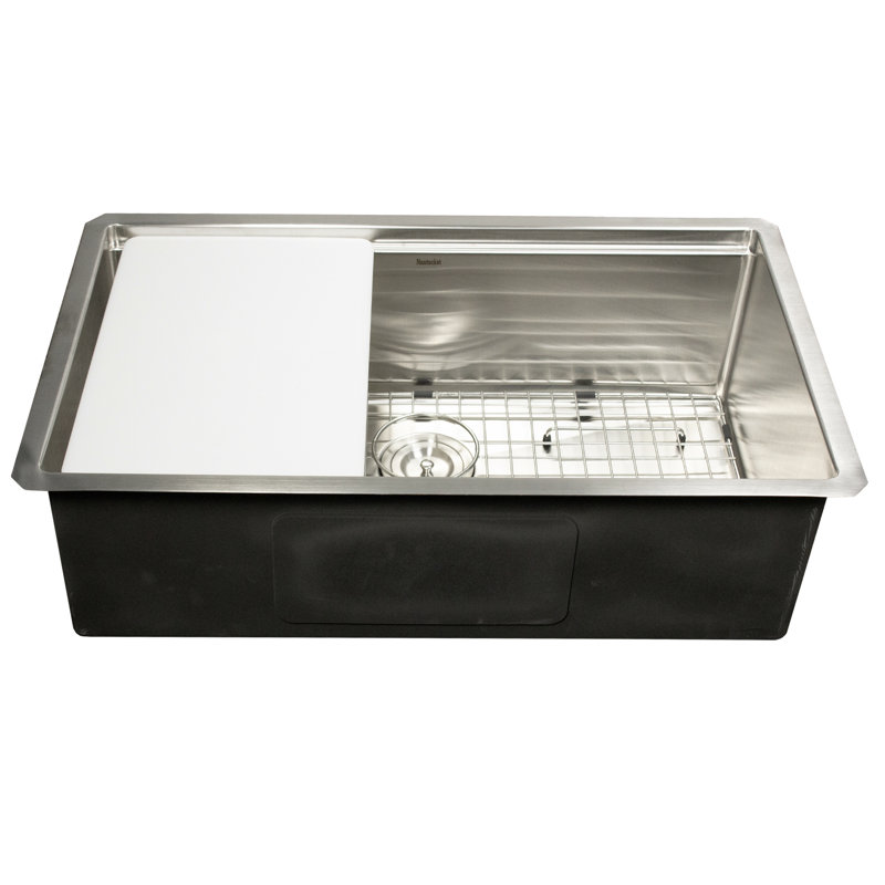 Nantucket Sinks' AW-PS-3219-16 All Weather Prep Station Small Radius Undermount Stainless Sink with Accessories