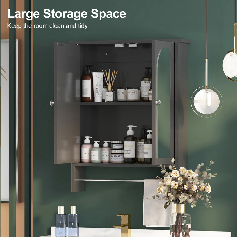 Armoire à pharmacie à double porte 22 * 27 po avec porte-serviettes en métal, Noir